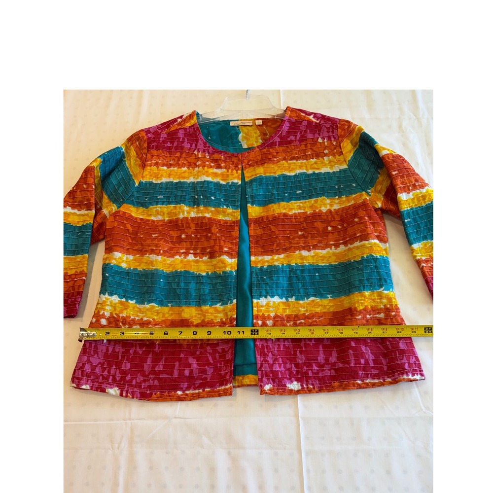 Choices Womens Quilted Jacket Multicolor Striped Open Front Cotton L - Picture 4 of 7